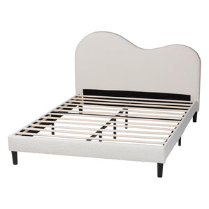 Baxton Studio Baxton Studio Dalton Boucle Platform Bed - Stylish Queen Frame with Camelback Headboard, Cream Comfort BBT61318-Cream Boucle-Queen