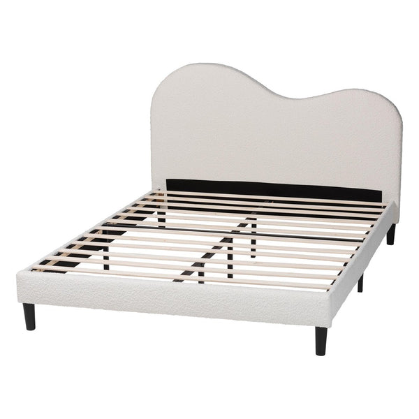 Baxton Studio Baxton Studio Dalton Boucle Platform Bed - Stylish Queen Frame with Camelback Headboard, Cream Comfort BBT61318-Cream Boucle-Queen