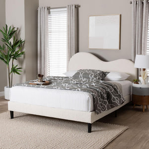 Baxton Studio Baxton Studio Dalton Boucle Platform Bed - Stylish Queen Frame with Camelback Headboard, Cream Comfort BBT61318-Cream Boucle-Queen