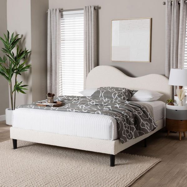 Baxton Studio Baxton Studio Dalton Boucle Platform Bed - Stylish Queen Frame with Camelback Headboard, Cream Comfort BBT61318-Cream Boucle-Queen