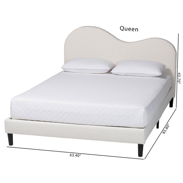 Baxton Studio Baxton Studio Dalton Boucle Platform Bed - Stylish Queen Frame with Camelback Headboard, Cream Comfort BBT61318-Cream Boucle-Queen
