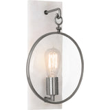 Robert Abbey Fineas Wall Sconce Dark Antique Nickel Finish with Alabaster Stone Back Plate Clear Seeded Glass Lens