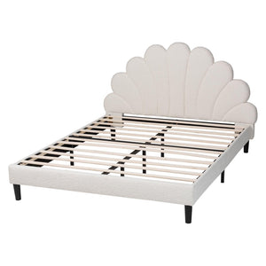 Baxton Studio Baxton Studio Albion Boucle Platform Bed - Elegant Queen Frame with Scalloped Headboard & Soft Fabric BBT61320-Cream Boucle-Queen