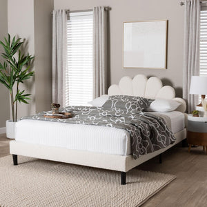 Baxton Studio Baxton Studio Albion Boucle Platform Bed - Elegant Queen Frame with Scalloped Headboard & Soft Fabric BBT61320-Cream Boucle-Queen