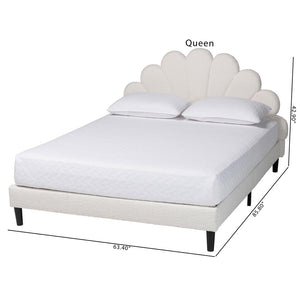 Baxton Studio Baxton Studio Albion Boucle Platform Bed - Elegant Queen Frame with Scalloped Headboard & Soft Fabric BBT61320-Cream Boucle-Queen