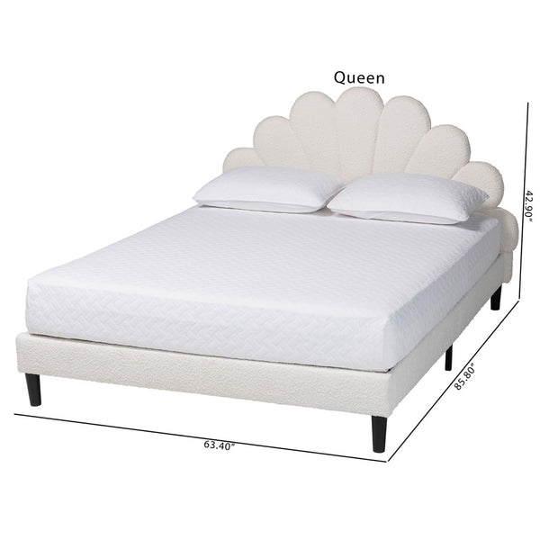 Baxton Studio Baxton Studio Albion Boucle Platform Bed - Elegant Queen Frame with Scalloped Headboard & Soft Fabric BBT61320-Cream Boucle-Queen