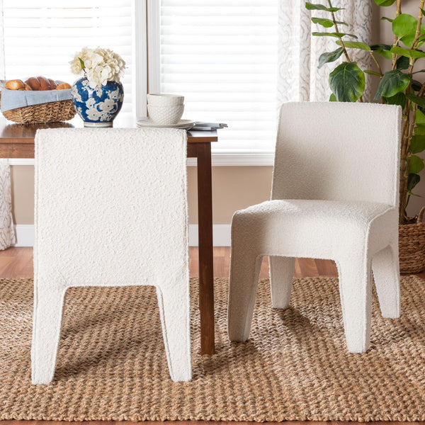 Baxton Studio Baxton Studio Helios Boucle Dining Chairs Set of 2 - Stylish Armless Accent in Soft White, No Assembly Needed BBT5543-Cream Boucle-DC