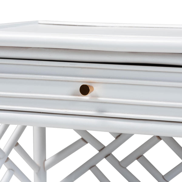 Baxton Studio Bali Tiaret Natural Rattan Nightstand - Handcrafted Chippendale-style Bedside Table For Bedrooms White Natural Rattan(Frame),Mdf(Shelves,Drawer),Metal Handle Ws117-small Knob-white-rattan-ns