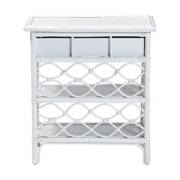 Baxton Studio bali Akane Natural Rattan Nightstand – Coastal Boho Bedside Table with Lattice Design & Storage Solutions White WS118A-Medium Knob-White-Rattan-NS