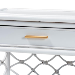 Baxton Studio bali Akane Natural Rattan Nightstand – Coastal Boho Bedside Table with Lattice Design & Storage Solutions White WS118A-Medium Knob-White-Rattan-NS