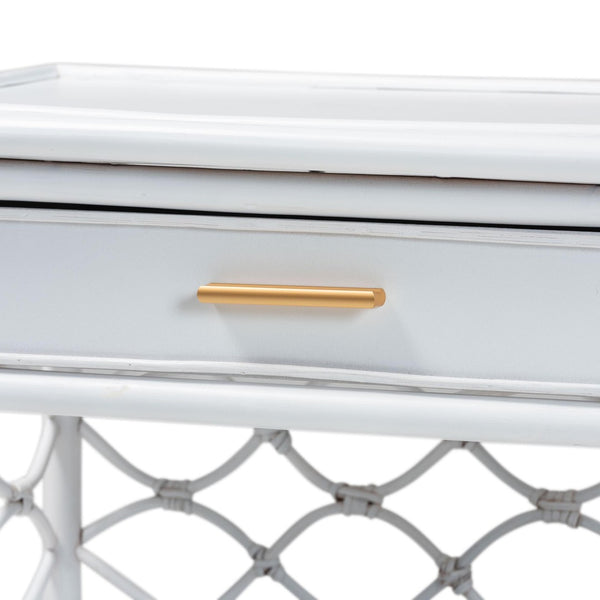 Baxton Studio bali Akane Natural Rattan Nightstand – Coastal Boho Bedside Table with Lattice Design & Storage Solutions White WS118A-Medium Knob-White-Rattan-NS