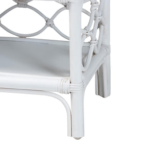 Baxton Studio bali Akane Natural Rattan Nightstand – Coastal Boho Bedside Table with Lattice Design & Storage Solutions White WS118A-Medium Knob-White-Rattan-NS