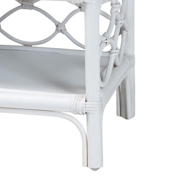 Baxton Studio bali Akane Natural Rattan Nightstand – Coastal Boho Bedside Table with Lattice Design & Storage Solutions White WS118A-Medium Knob-White-Rattan-NS