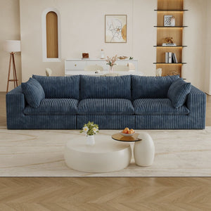 English Elm 118.2" Modular Cloud Sofa Corduroy Upholstered Deep Seat Lounge for Living Room Blue W2824S00192