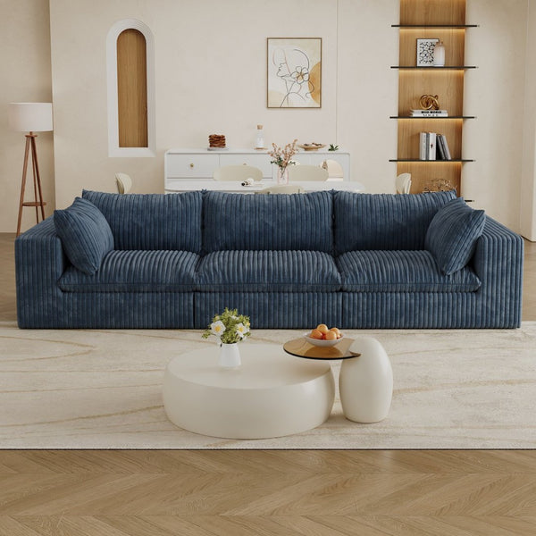 English Elm 118.2" Modular Cloud Sofa Corduroy Upholstered Deep Seat Lounge for Living Room Blue W2824S00192