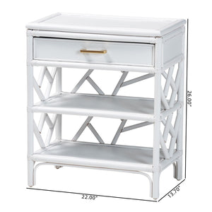 Baxton Studio bali Daina Natural Rattan Nightstand - Coastal Bedside Table with Geometric Design & Storage Shelves White WS118B-Medium Knob-White-Rattan-NS