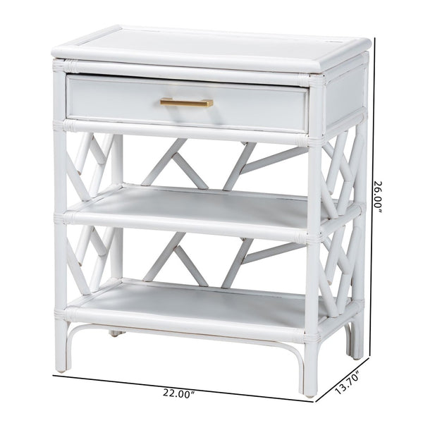 Baxton Studio bali Daina Natural Rattan Nightstand - Coastal Bedside Table with Geometric Design & Storage Shelves White WS118B-Medium Knob-White-Rattan-NS
