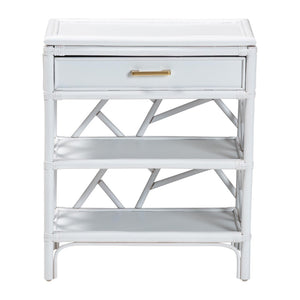 Baxton Studio bali Daina Natural Rattan Nightstand - Coastal Bedside Table with Geometric Design & Storage Shelves White WS118B-Medium Knob-White-Rattan-NS
