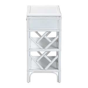 Baxton Studio bali Daina Natural Rattan Nightstand - Coastal Bedside Table with Geometric Design & Storage Shelves White WS118B-Medium Knob-White-Rattan-NS