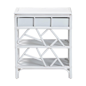 Baxton Studio bali Daina Natural Rattan Nightstand - Coastal Bedside Table with Geometric Design & Storage Shelves White WS118B-Medium Knob-White-Rattan-NS