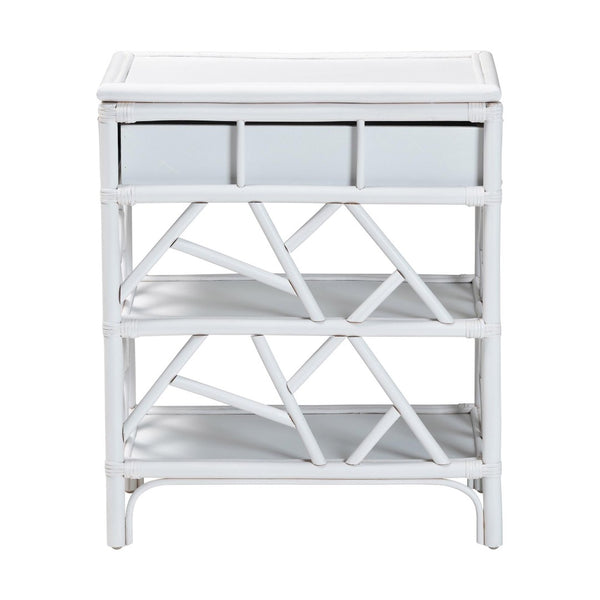 Baxton Studio bali Daina Natural Rattan Nightstand - Coastal Bedside Table with Geometric Design & Storage Shelves White WS118B-Medium Knob-White-Rattan-NS
