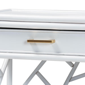 Baxton Studio bali Daina Natural Rattan Nightstand - Coastal Bedside Table with Geometric Design & Storage Shelves White WS118B-Medium Knob-White-Rattan-NS