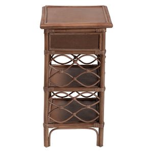 Baxton Studio bali Akane Natural Rattan Nightstand – Coastal Boho Bedside Table with Lattice Design & Storage Solutions Brown WS118A-Medium Knob-Antiqued Brown-Rattan-NS
