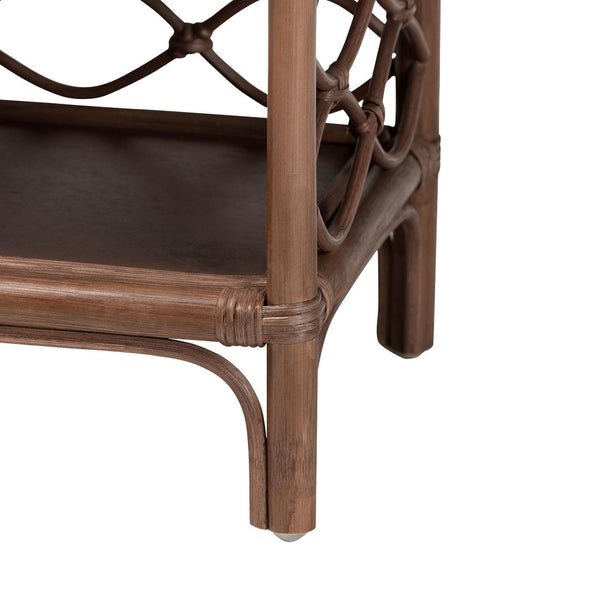 Baxton Studio bali Akane Natural Rattan Nightstand – Coastal Boho Bedside Table with Lattice Design & Storage Solutions Brown WS118A-Medium Knob-Antiqued Brown-Rattan-NS