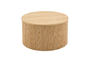 English Elm 2-piece Round Nesting Tables with Fluted Column Base Hidden Storage Oak Grain Finish Wood W3875P396797