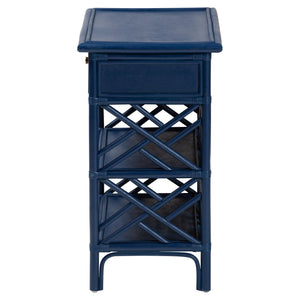 Baxton Studio Bali Tiaret Natural Rattan Nightstand - Handcrafted Chippendale-style Bedside Table For Bedrooms Blue Natural Rattan(Frame),Mdf(Shelves,Drawer),Metal Handle Ws117-small Knob-royal Blue-rattan-ns