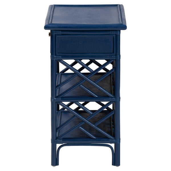 Baxton Studio Bali Tiaret Natural Rattan Nightstand - Handcrafted Chippendale-style Bedside Table For Bedrooms Blue Natural Rattan(Frame),Mdf(Shelves,Drawer),Metal Handle Ws117-small Knob-royal Blue-rattan-ns