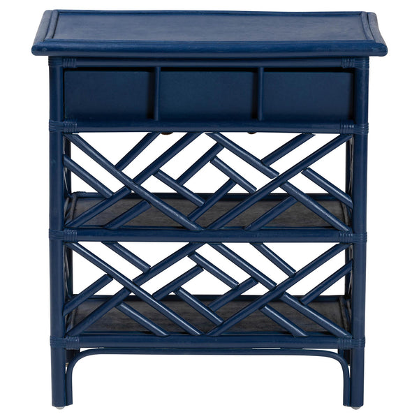 Baxton Studio Bali Tiaret Natural Rattan Nightstand - Handcrafted Chippendale-style Bedside Table For Bedrooms Blue Natural Rattan(Frame),Mdf(Shelves,Drawer),Metal Handle Ws117-small Knob-royal Blue-rattan-ns