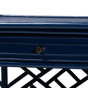 Baxton Studio Bali Tiaret Natural Rattan Nightstand - Handcrafted Chippendale-style Bedside Table For Bedrooms Blue Natural Rattan(Frame),Mdf(Shelves,Drawer),Metal Handle Ws117-small Knob-royal Blue-rattan-ns