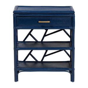 Baxton Studio bali Daina Natural Rattan Nightstand - Coastal Bedside Table with Geometric Design & Storage Shelves Blue WS118B-Medium Knob-Royal Blue-Rattan-NS