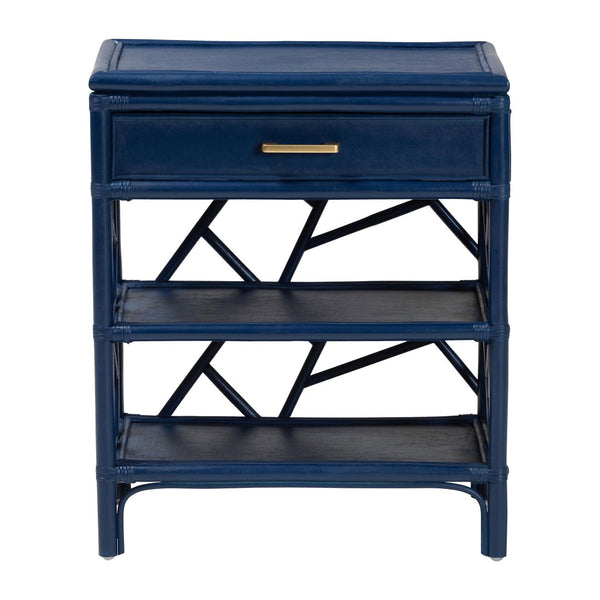 Baxton Studio bali Daina Natural Rattan Nightstand - Coastal Bedside Table with Geometric Design & Storage Shelves Blue WS118B-Medium Knob-Royal Blue-Rattan-NS