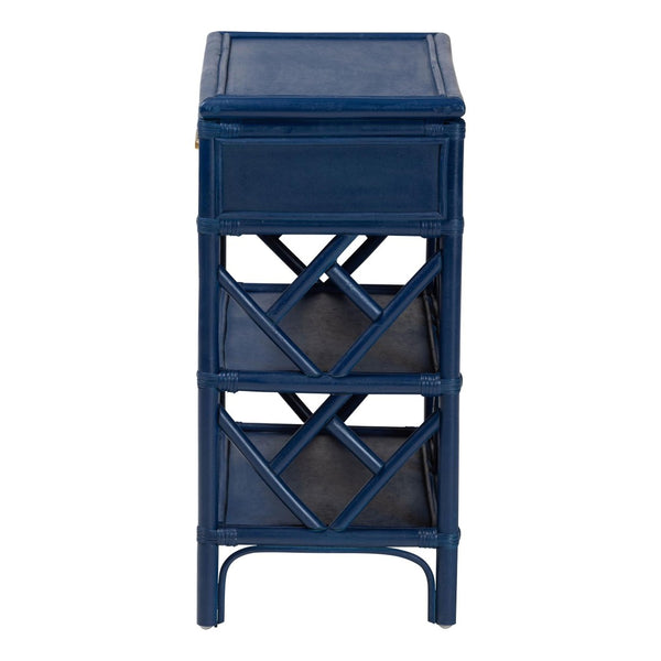 Baxton Studio bali Daina Natural Rattan Nightstand - Coastal Bedside Table with Geometric Design & Storage Shelves Blue WS118B-Medium Knob-Royal Blue-Rattan-NS