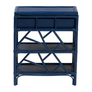 Baxton Studio bali Daina Natural Rattan Nightstand - Coastal Bedside Table with Geometric Design & Storage Shelves Blue WS118B-Medium Knob-Royal Blue-Rattan-NS