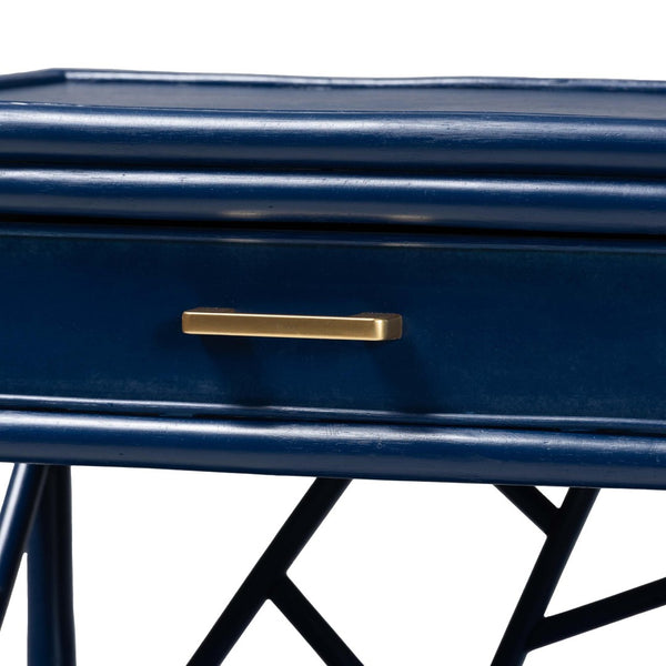 Baxton Studio bali Daina Natural Rattan Nightstand - Coastal Bedside Table with Geometric Design & Storage Shelves Blue WS118B-Medium Knob-Royal Blue-Rattan-NS