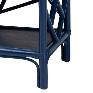 Baxton Studio bali Daina Natural Rattan Nightstand - Coastal Bedside Table with Geometric Design & Storage Shelves Blue WS118B-Medium Knob-Royal Blue-Rattan-NS