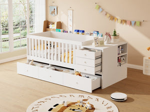 English Elm Convertible Crib Daybed with Changing Table Six Drawers Pine Wood Nursery Frame FF00001AAW