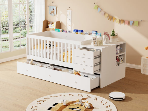 English Elm Convertible Crib Daybed with Changing Table Six Drawers Pine Wood Nursery Frame FF00001AAW