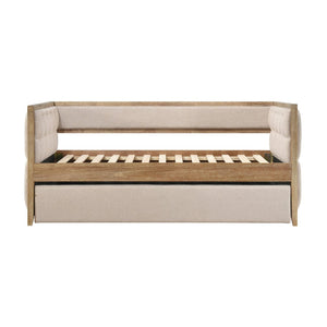 English Elm 1pc Boucle Tufted Daybed with Trundle Natural Wood Frame Transitional Guest Room B011S02099
