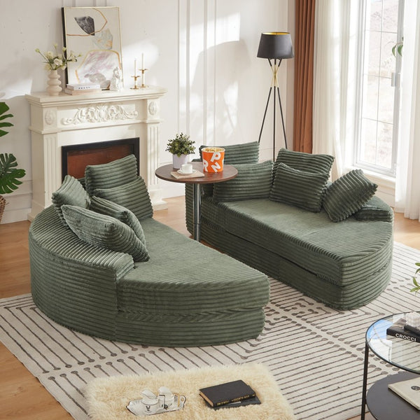 English Elm 78.5-inch Corduroy Round Convertible Recliner Sofa Bed with Neck Support and Throw Pillows Green W834S00562