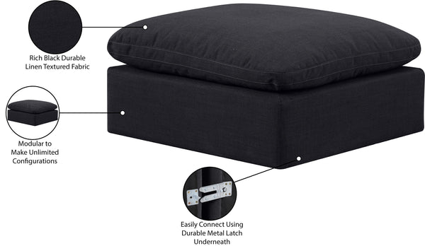Indulge Black Linen Textured Fabric Ottoman 141Black-Ott Meridian Furniture