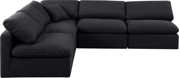Indulge Black Linen Textured Fabric Modular Sectional 141Black-Sec5B Meridian Furniture