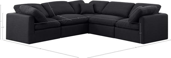 Indulge Black Linen Textured Fabric Modular Sectional 141Black-Sec5C Meridian Furniture