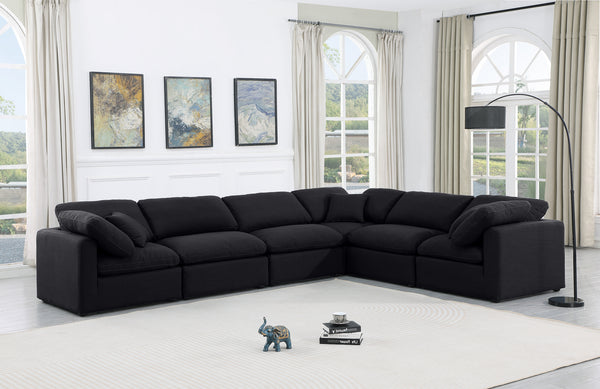Indulge Black Linen Textured Fabric Modular Sectional 141Black-Sec6A Meridian Furniture