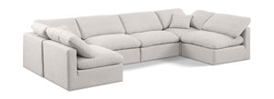 Indulge Cream Linen Textured Fabric Modular Sectional 141Cream-Sec6D Meridian Furniture