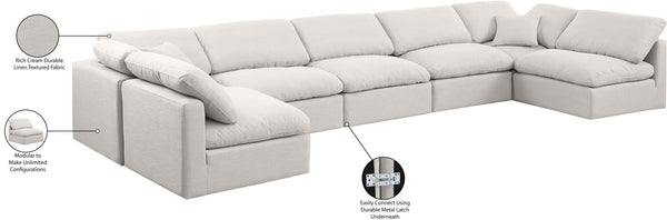 Indulge Cream Linen Textured Fabric Modular Sectional 141Cream-Sec7B Meridian Furniture