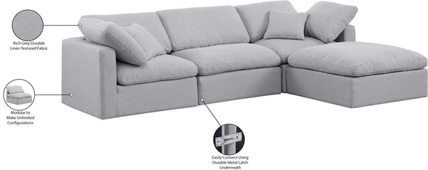 Indulge Grey Linen Textured Fabric Modular Sectional 141Grey-Sec4A Meridian Furniture